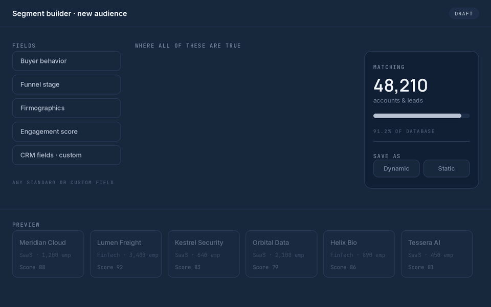 Audience segment builder with live matching records.